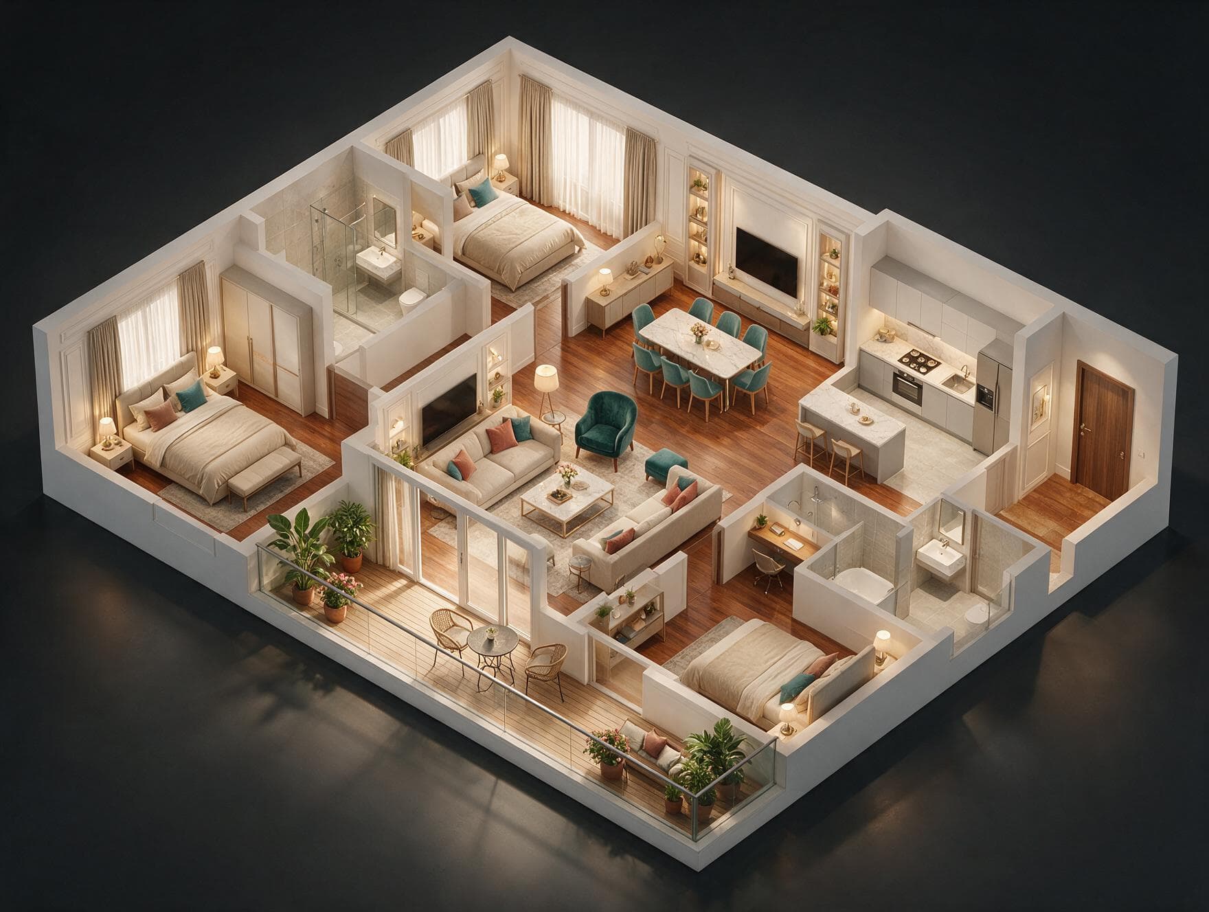 Eldeco Ballads of Bliss 3 BHK Floor Plan 3D view