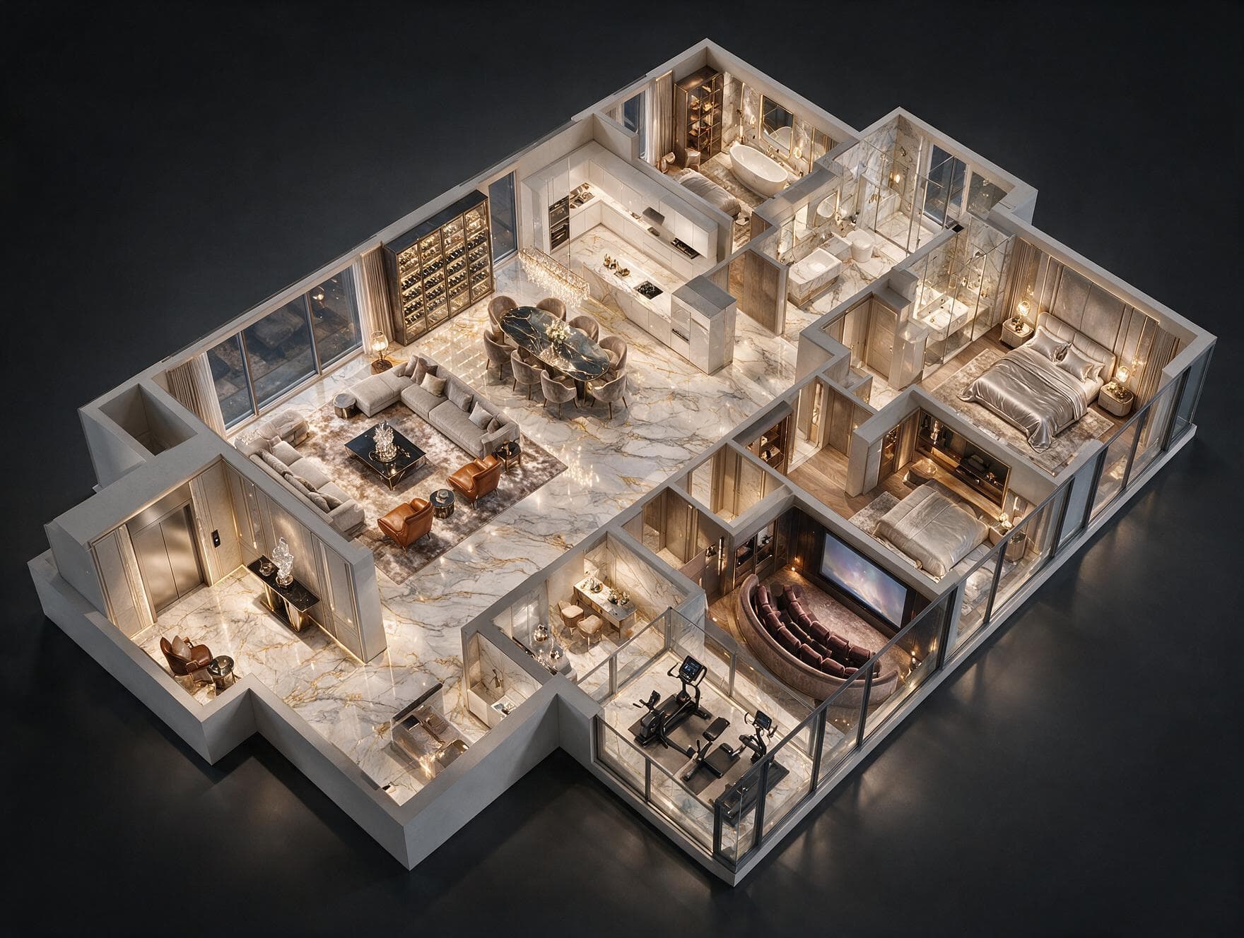 M3M The Cullinan 4 BHK Floor Plan 3D view