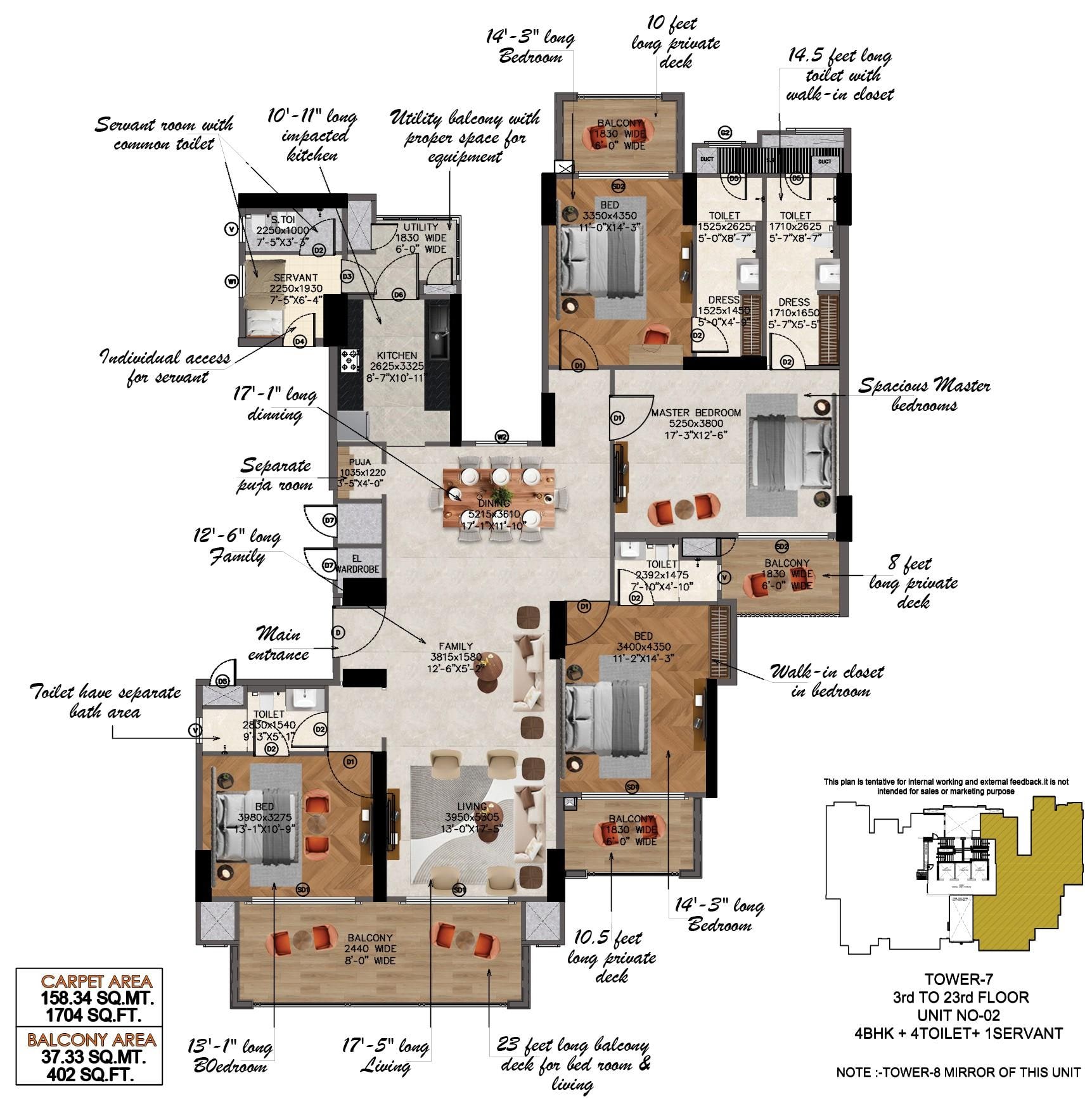 Nimbus The Arista Luxe 4 BHK + Servant · Tower 7, Unit 02 3D view