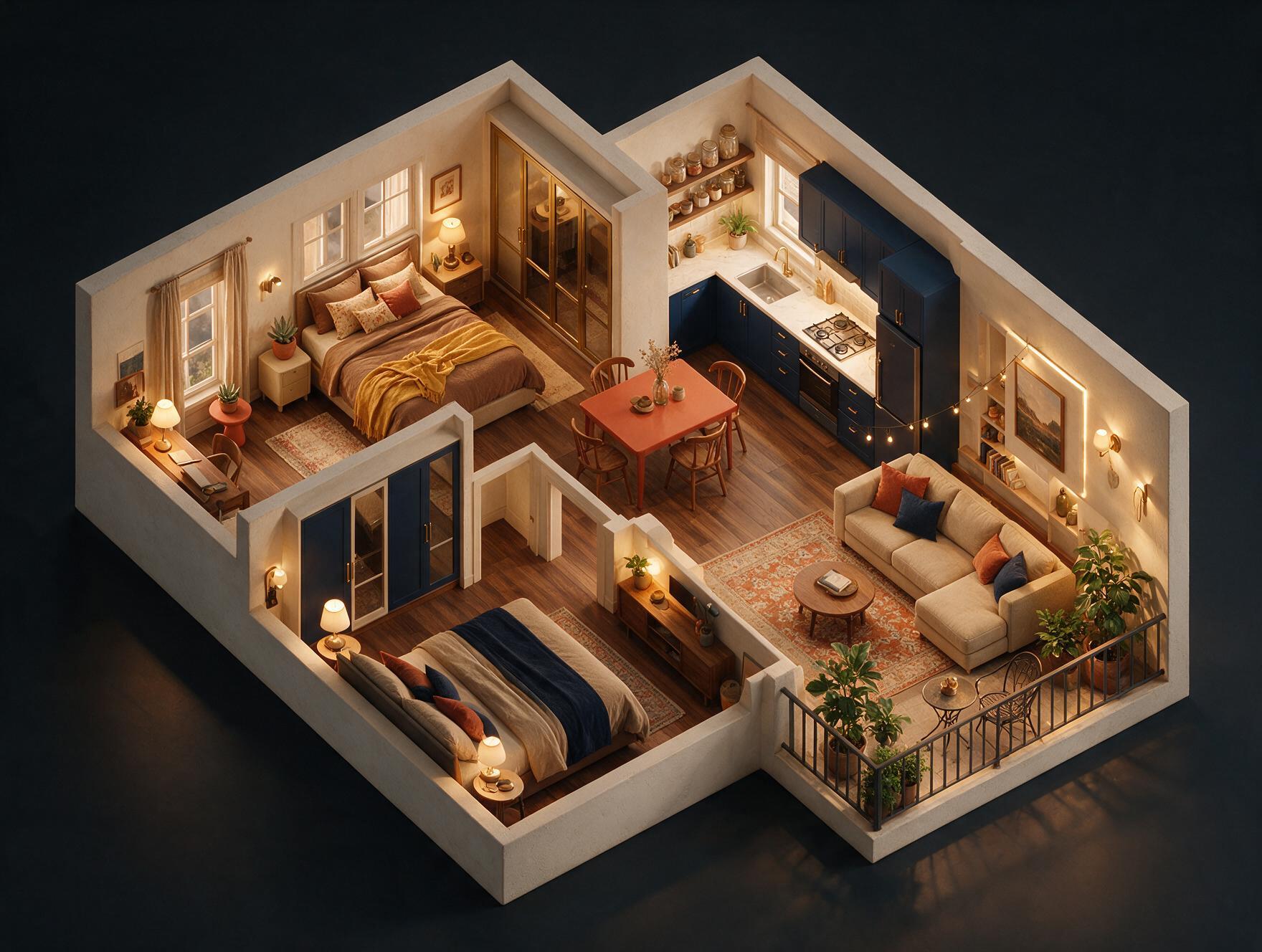 Eldeco Live by the Greens 2 BHK Floor Plan 3D view
