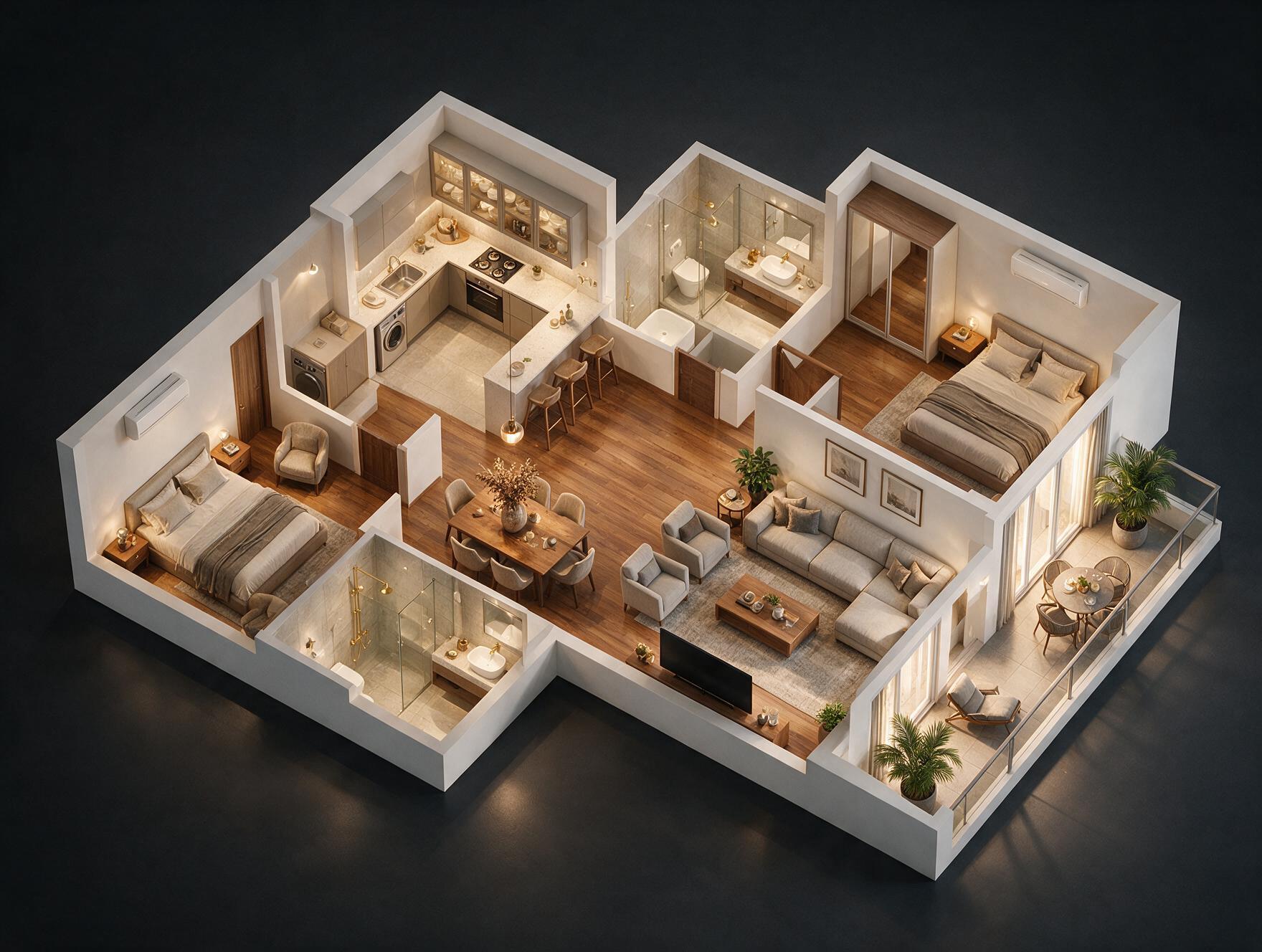 Eldeco Ballads of Bliss 2 BHK Floor Plan 3D view