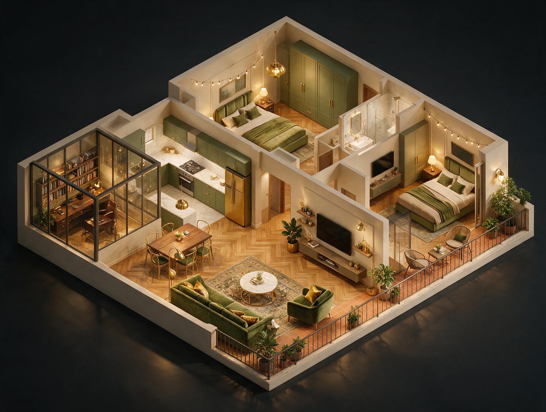 Eldeco Live by the Greens 3 BHK Floor Plan 3D view
