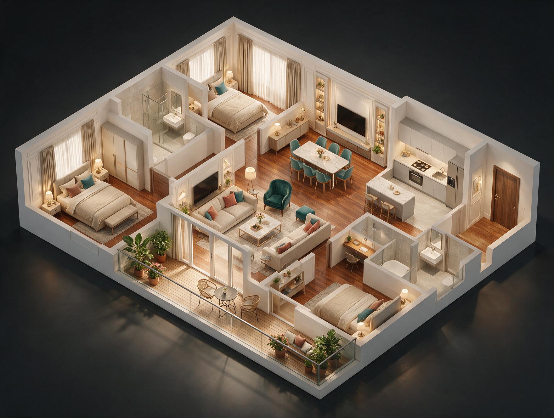 Eldeco Ballads of Bliss 3 BHK Floor Plan 3D view