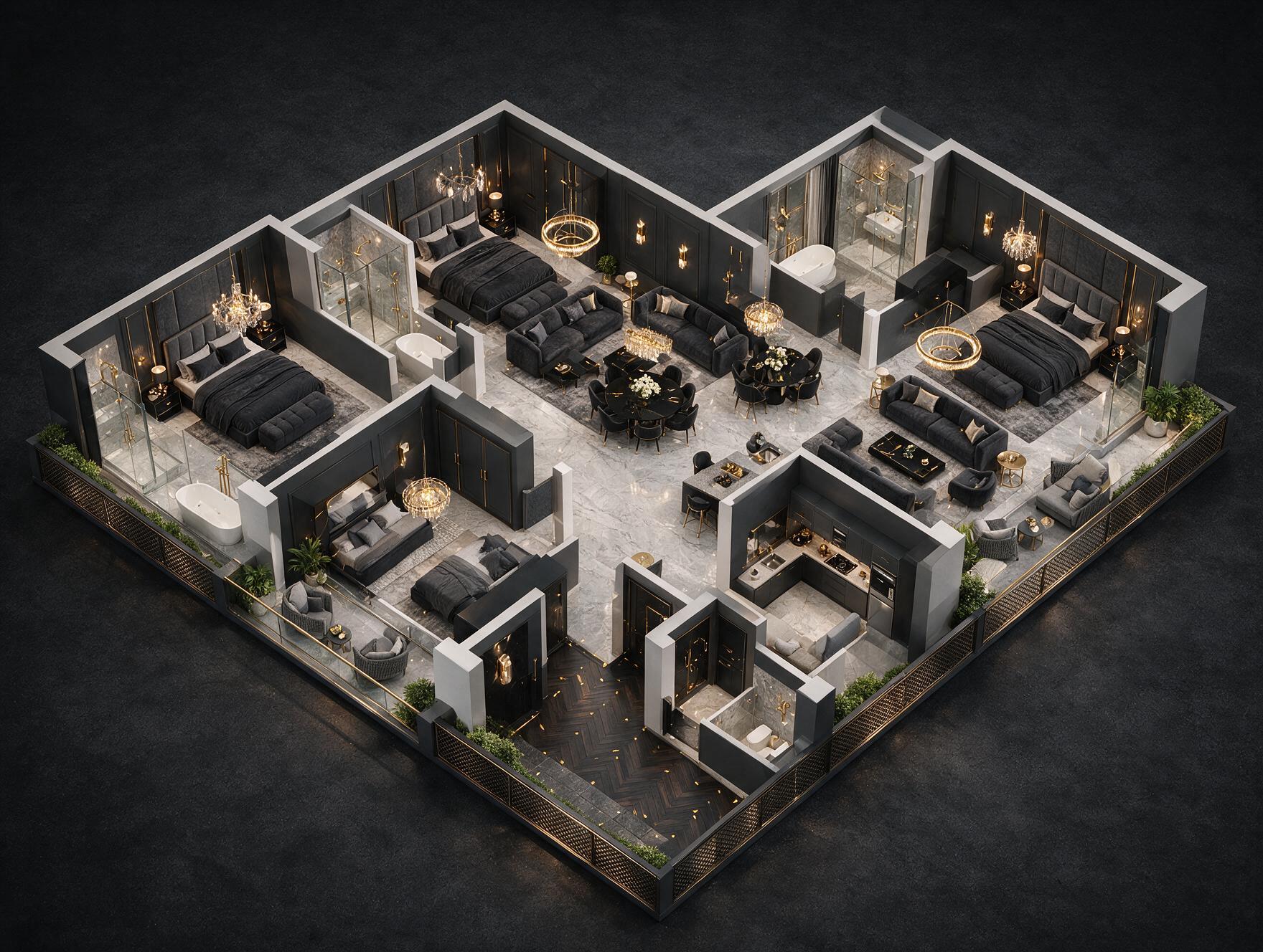 Coco County 4 BHK Apartment Plan 3D view
