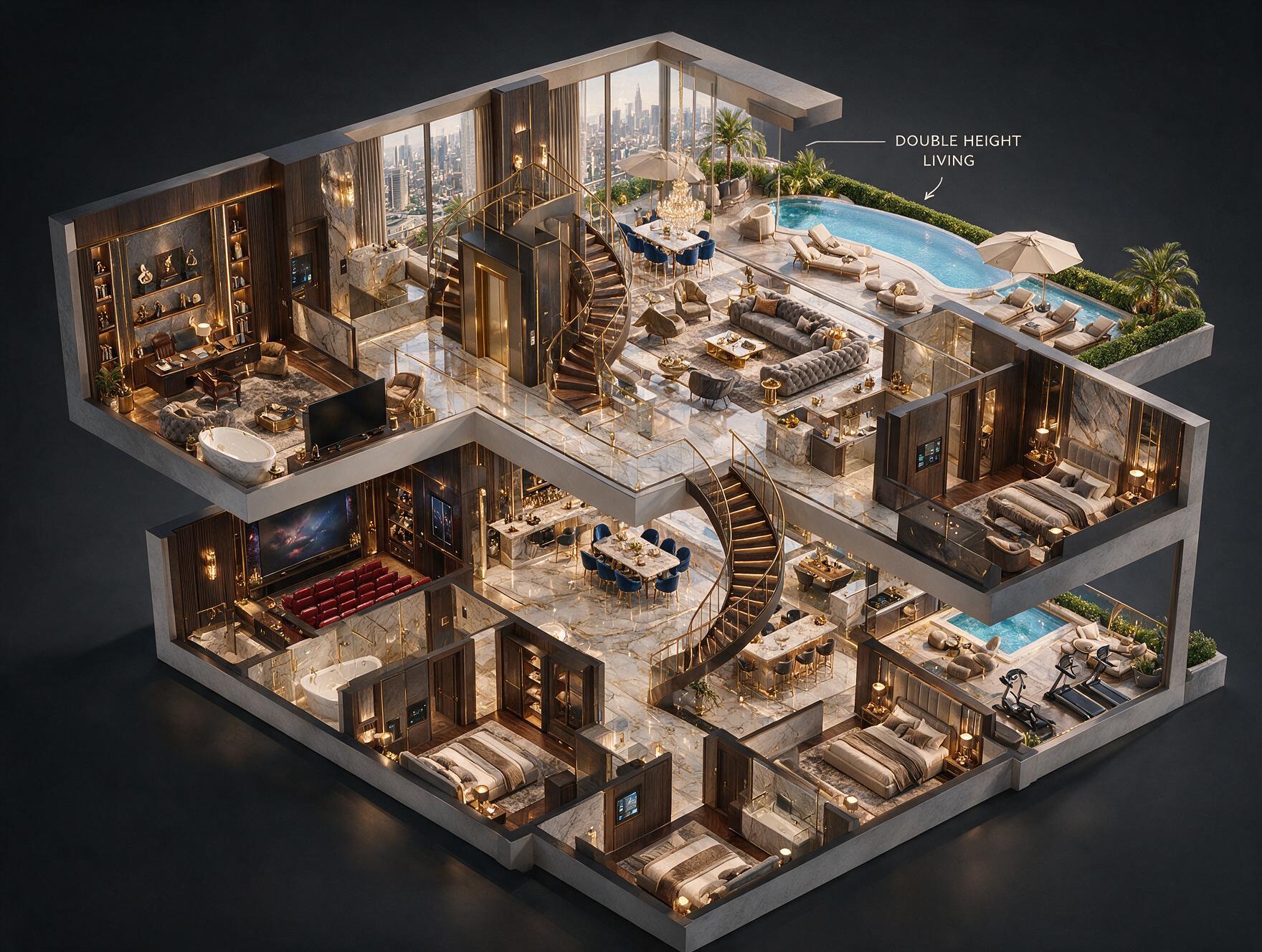 Gulshan Dynasty 4 BHK Presidential Plan 3D view