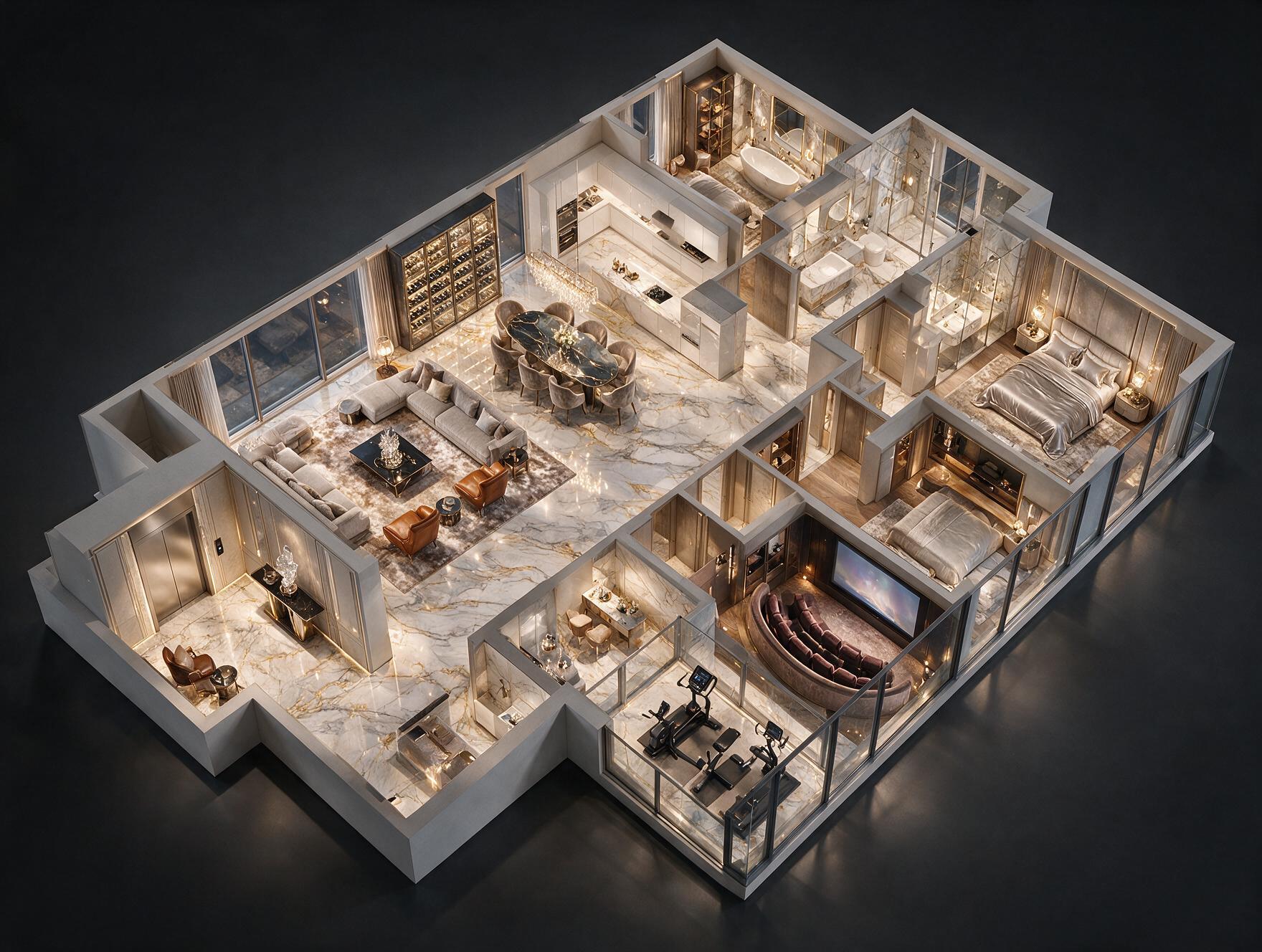 M3M The Cullinan 4 BHK Floor Plan 3D view