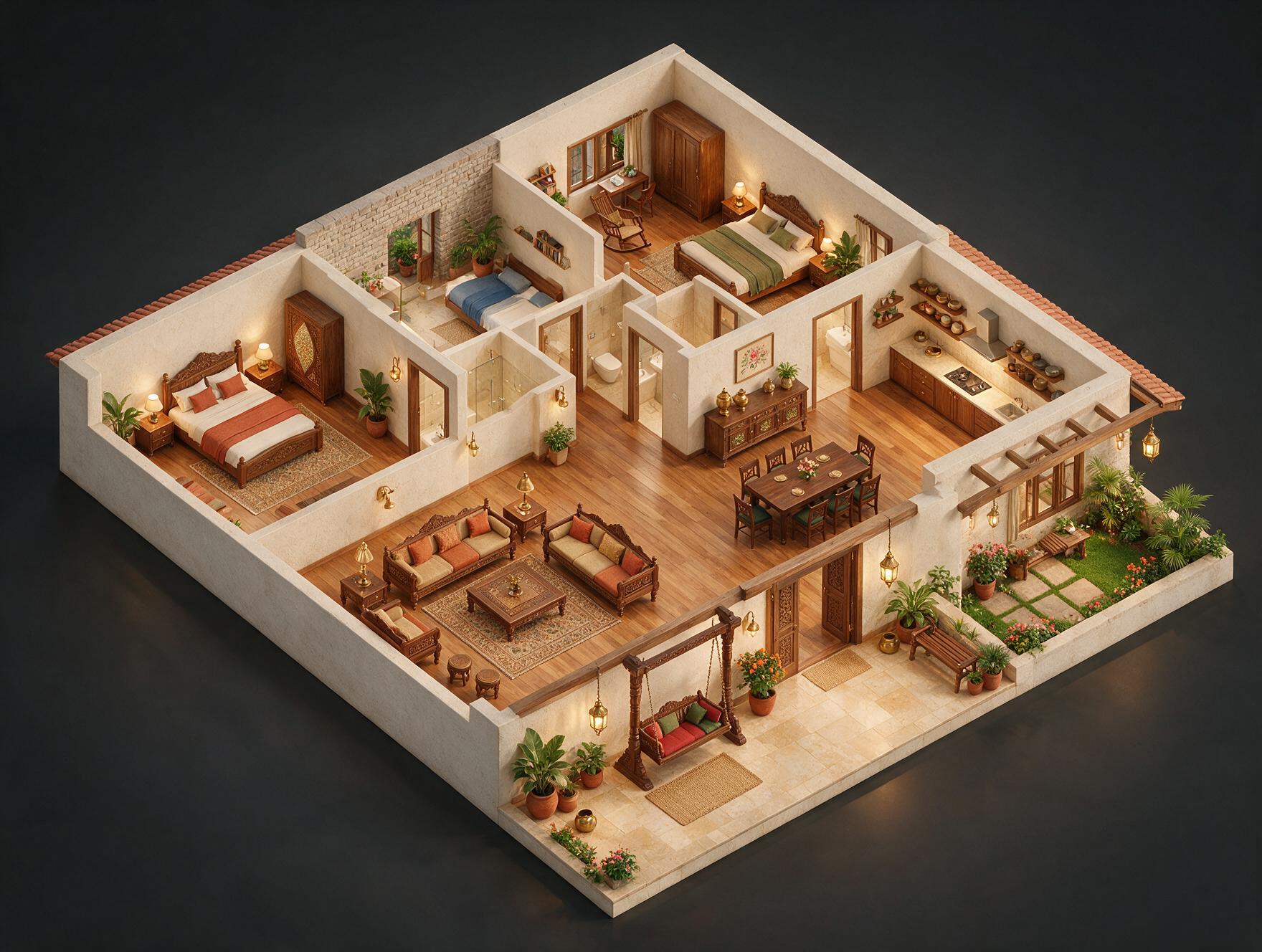 Eldeco Mystic Greens 3 BHK Floor Plan 3D view