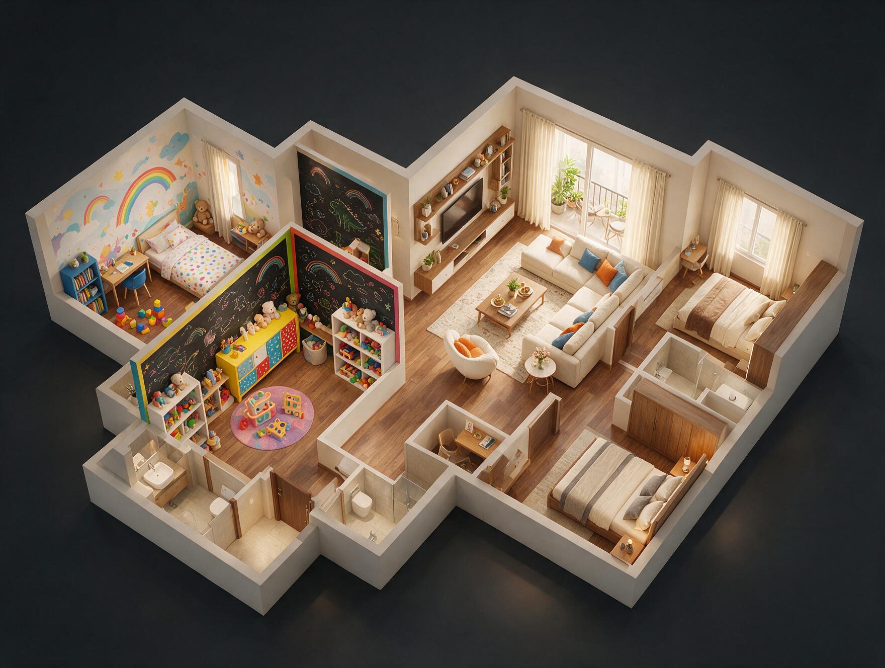 Godrej Nest 3 BHK Floor Plan 3D view