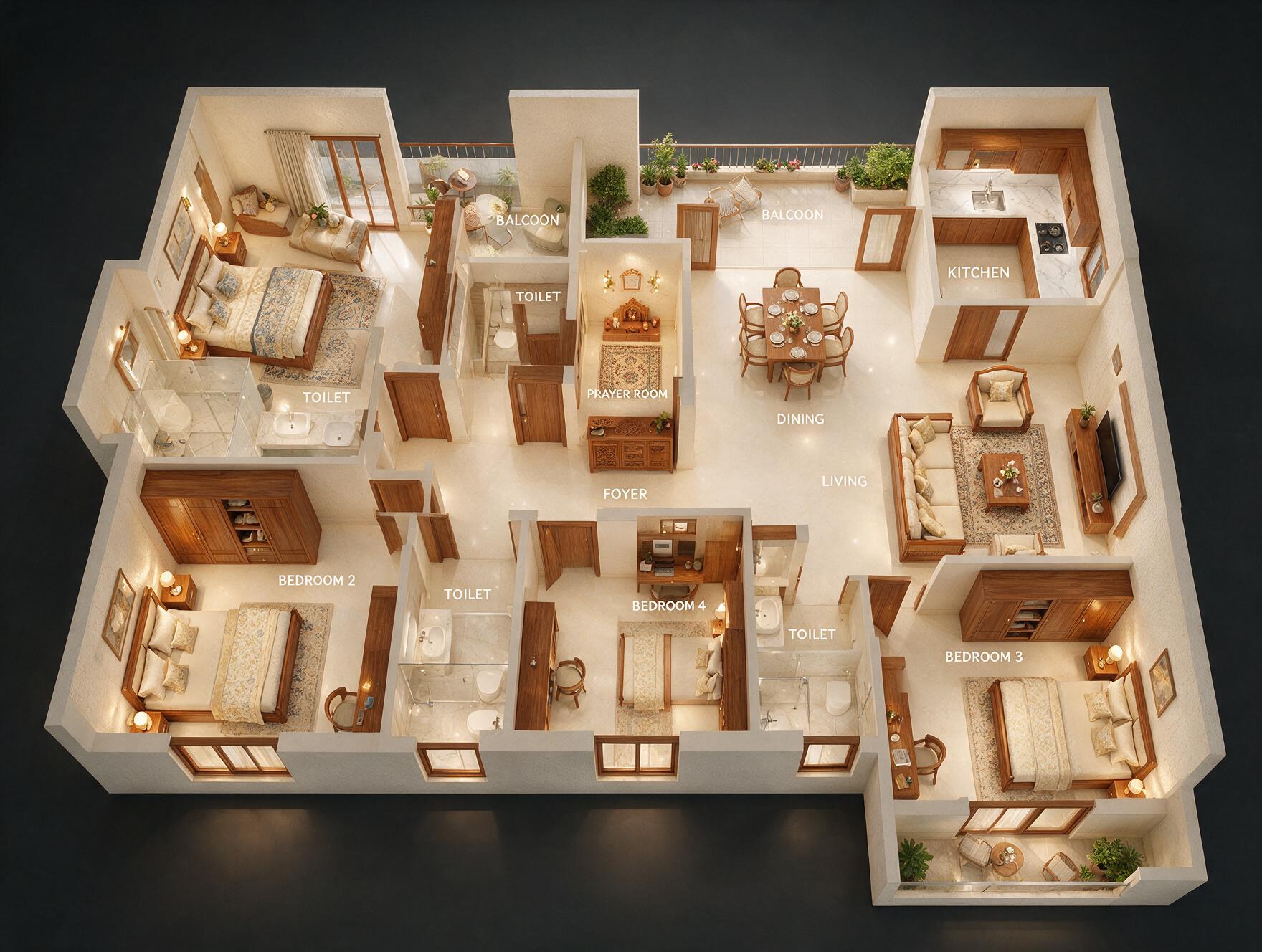 Godrej Nest 4 BHK Floor Plan 3D view