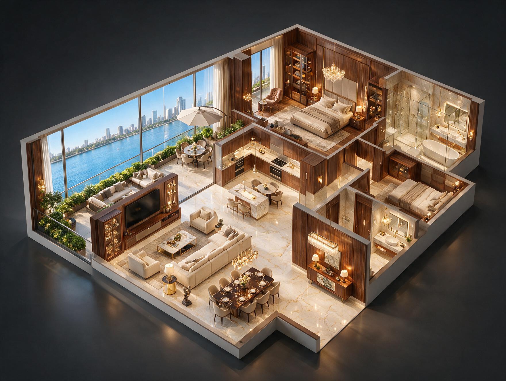 Godrej Riverine 3 BHK Floor Plan 3D view