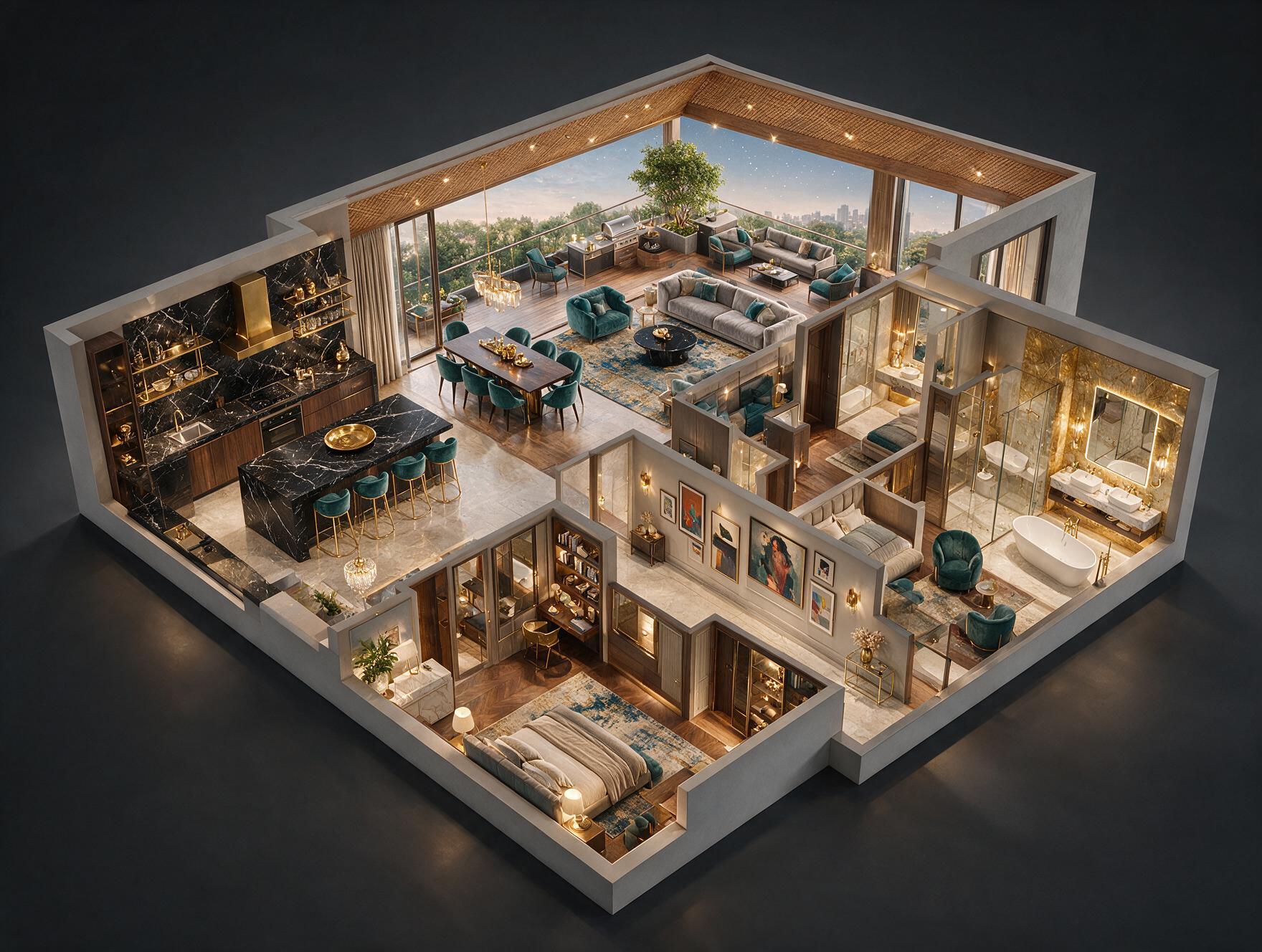 Godrej Riverine 4 BHK Floor Plan 3D view