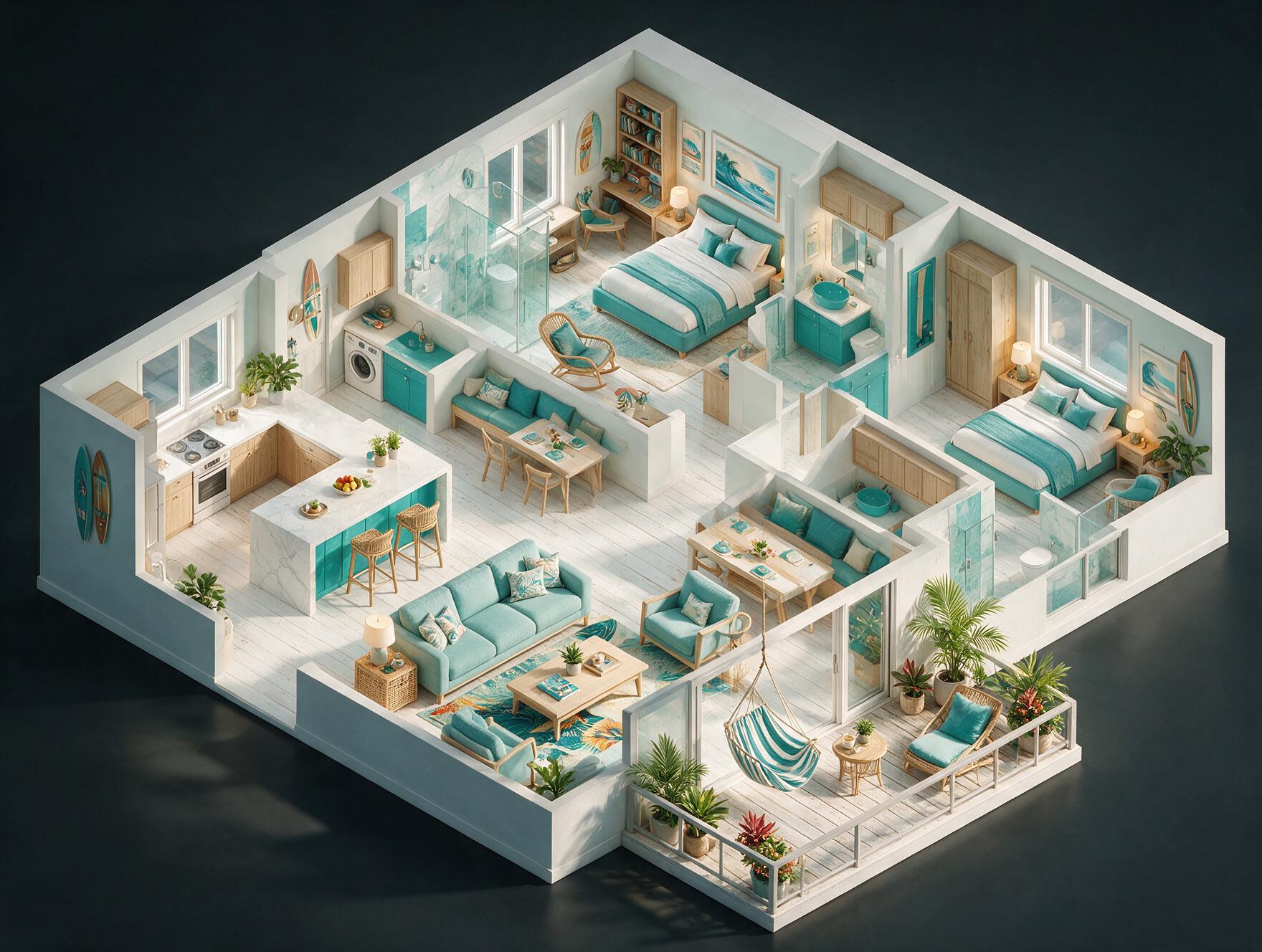 Godrej Tropical Isle 3 BHK + Utility Plan 3D view