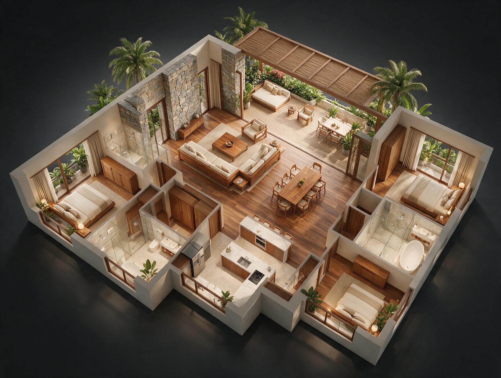 Godrej Tropical Isle 4 BHK Floor Plan 3D view