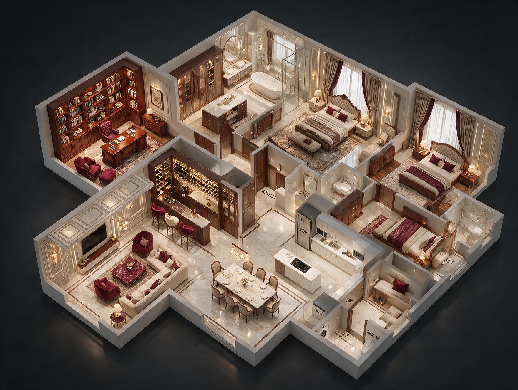 Trump Towers by M3M 4.5 BHK Floor Plan 3D view