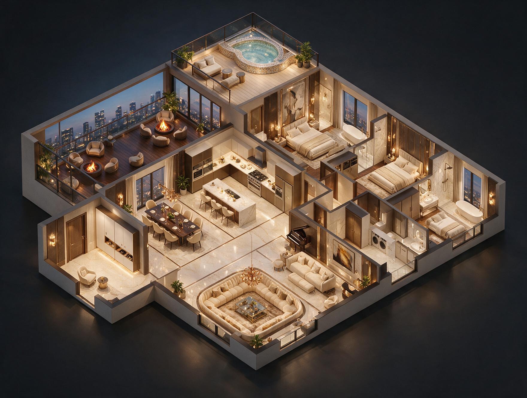 Trump Towers by M3M 4.5 BHK Grand Plan 3D view