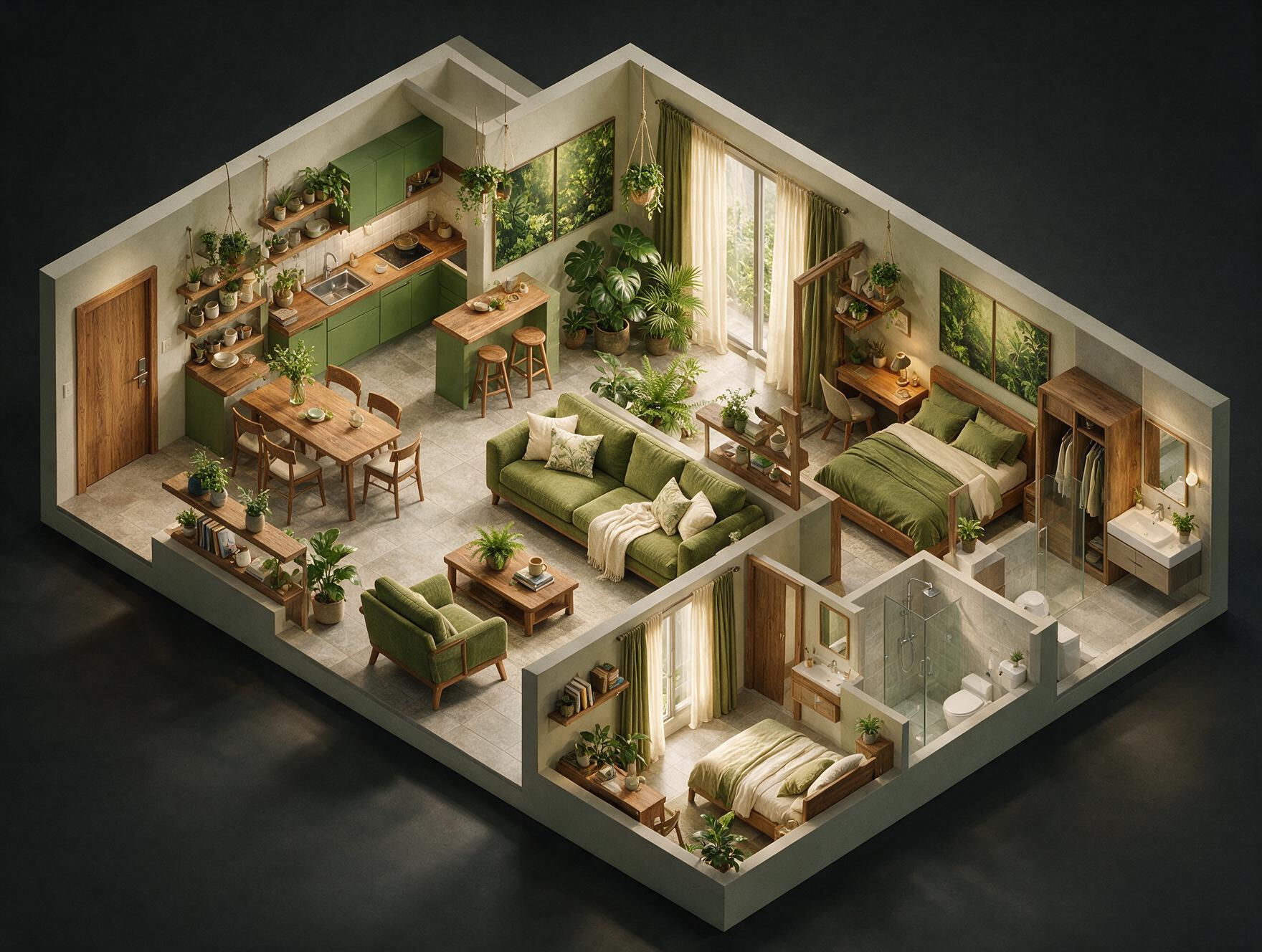 Godrej Woods 2 BHK Floor Plan 3D view