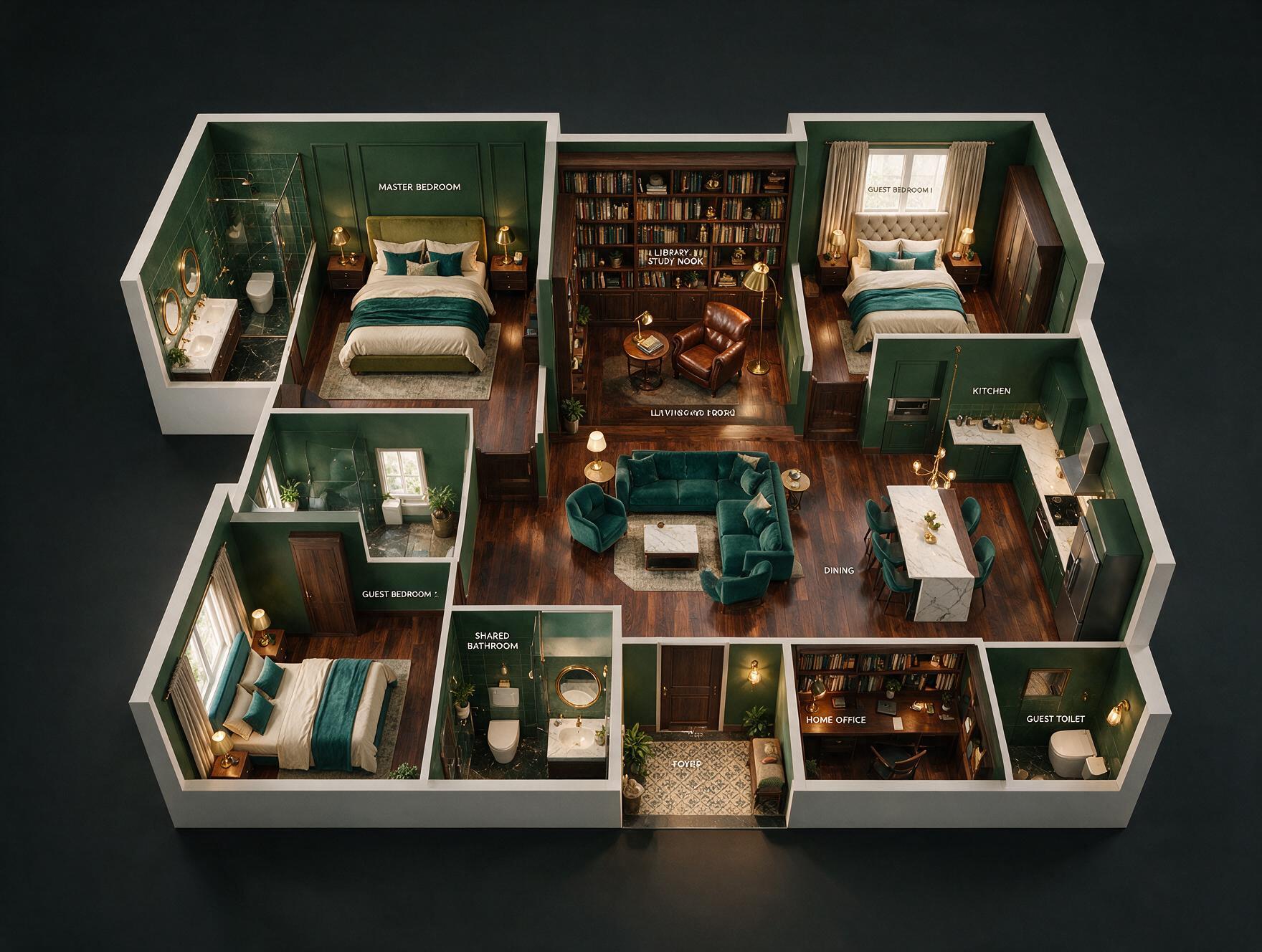 Godrej Woods 3 BHK + Study Plan 3D view